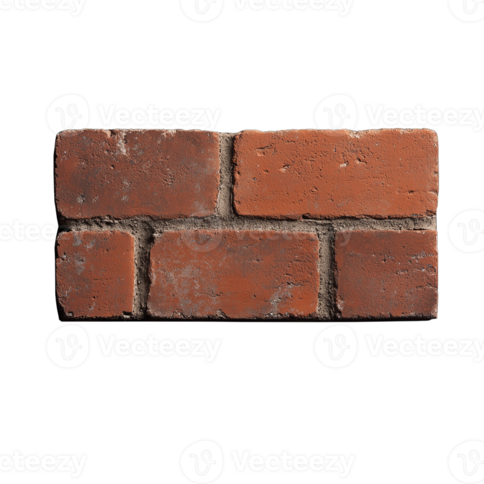 Close-up of a single red brick with texture and slight imperfections on transparent background png