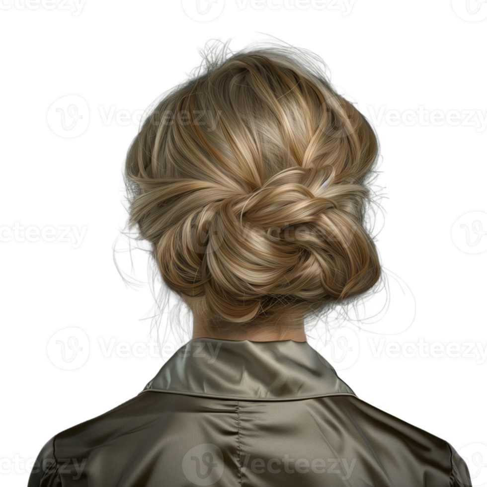 Elegant updo hairstyle featuring intricate braiding on a transparent background, showcasing blonde hair styled in a sophisticated and timeless fashion png