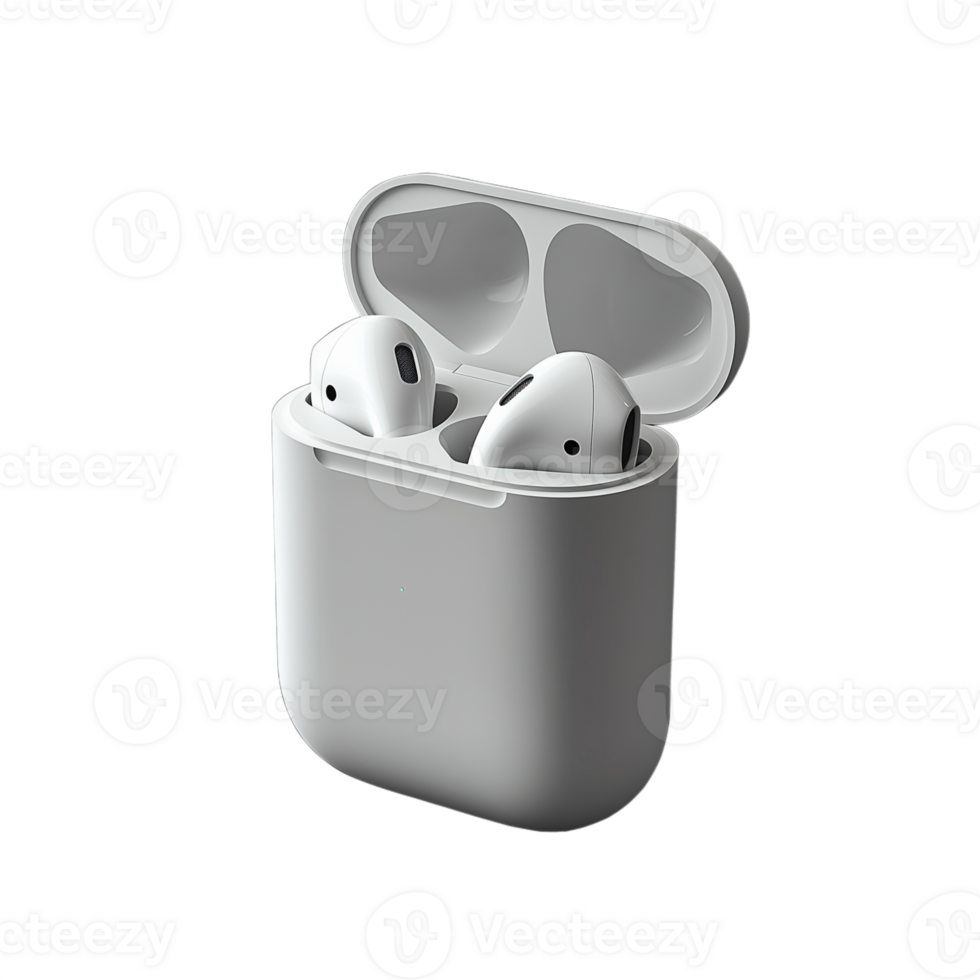 Wireless Bluetooth earbuds in charging case on transparent background showcasing modern audio technology and portable music accessories png