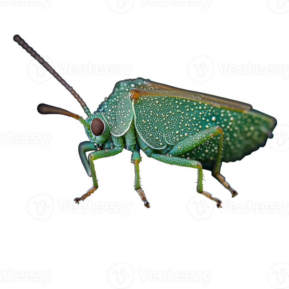 Close-up of a vibrant green grasshopper on a transparent background displaying intricate texture and detail png