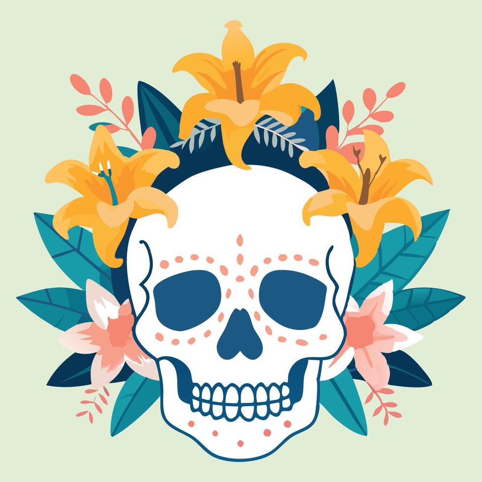 Modern skull design with floral elements in pastel tones, for graphic design, digital art, textile vector