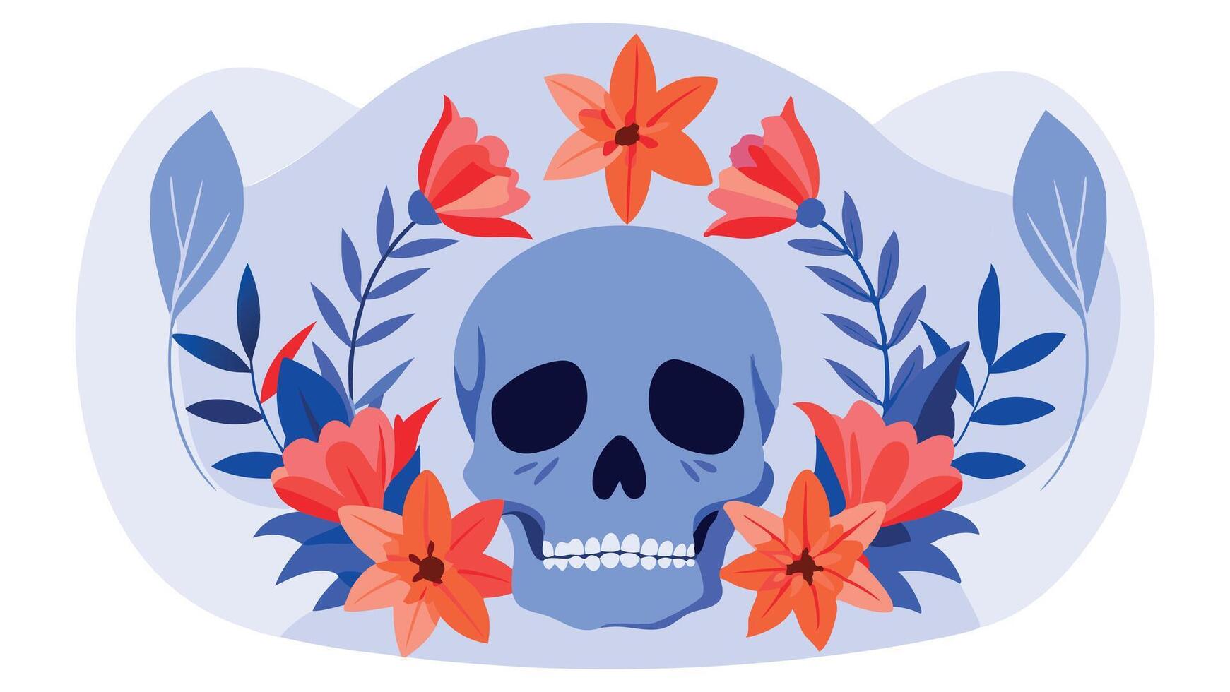 Skull and floral elements, colorful design for holiday-themed graphics, web banners, textile vector