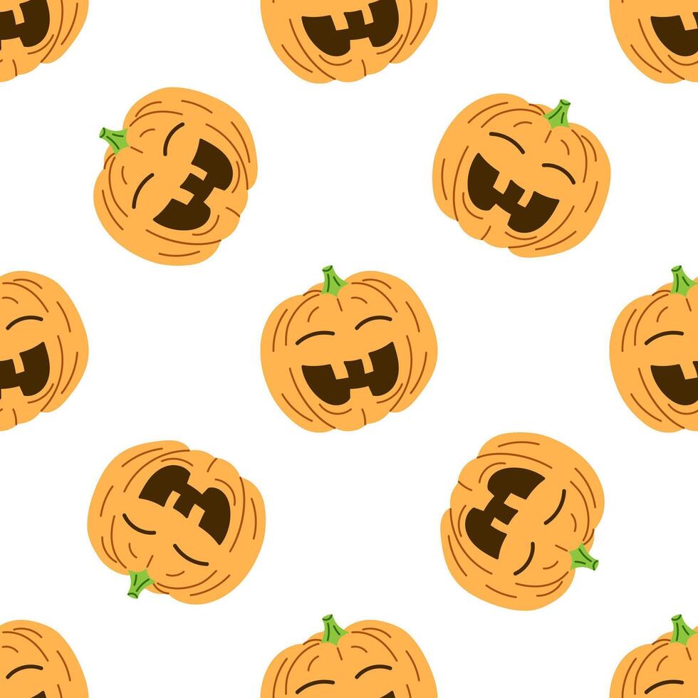 flat style Halloween seamless pattern. Hand-drawn scary pumpkins. Element for labels vector