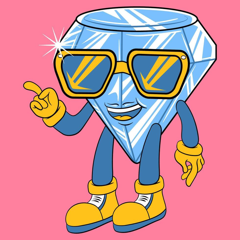 Cute Diamond With Sunglass Directing Cartoon Illustration vector