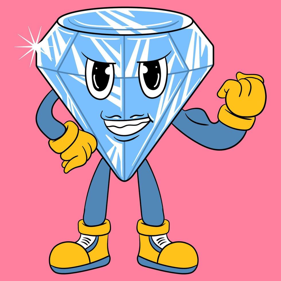 Cute Diamond Showing Muscles Cartoon Illustration vector
