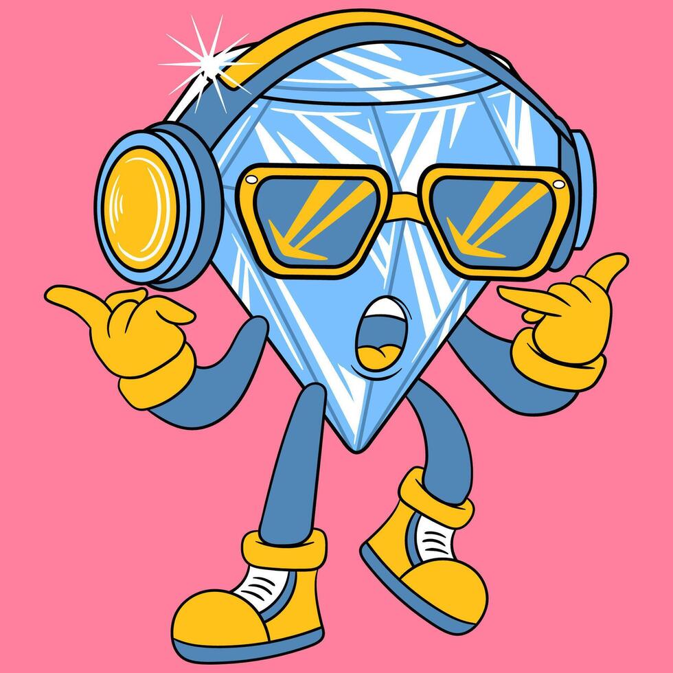 Cute Diamond With Headphone Cartoon Illustration vector