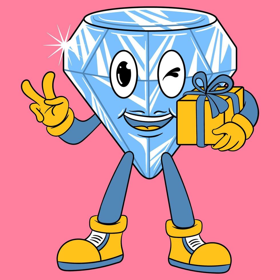 Cute Diamond Holding Gift Box Cartoon Illustration vector
