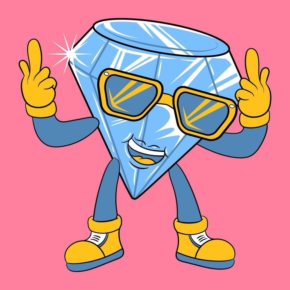 Cute Diamond With Sunglass Pointing Up Cartoon Illustration vector