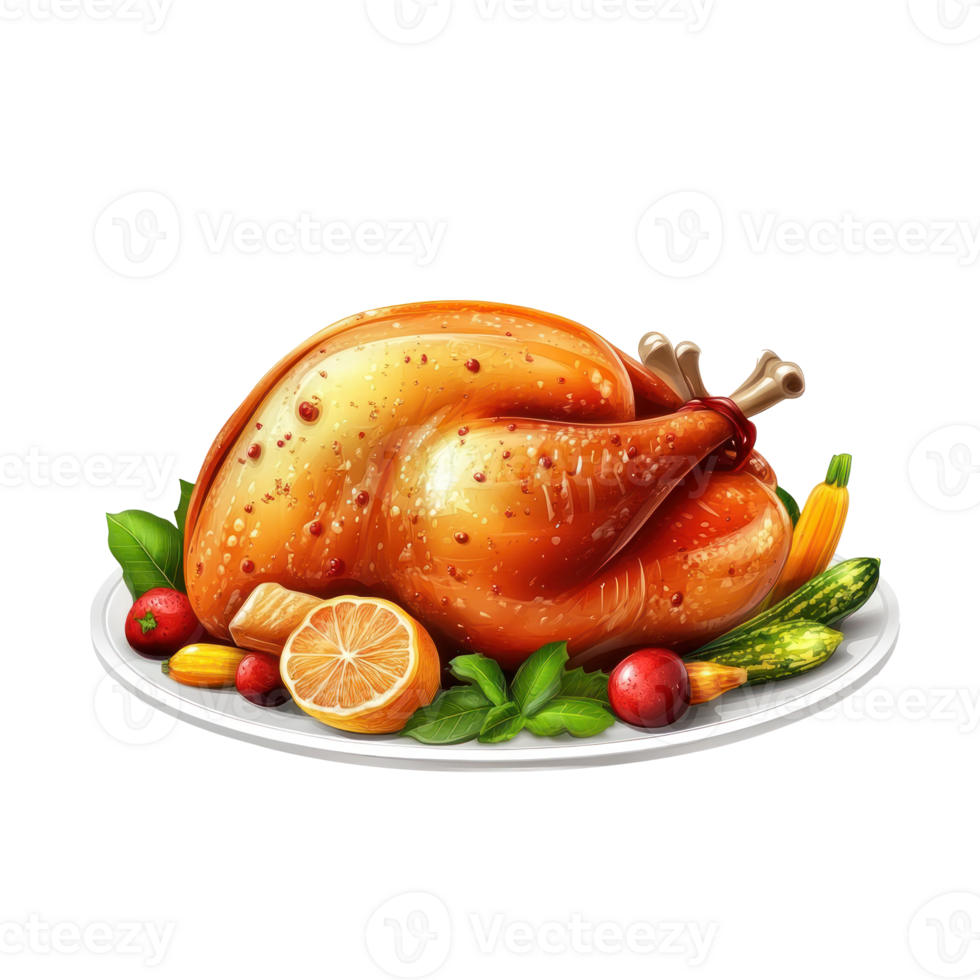 a turkey on a plate with vegetables and fruit png