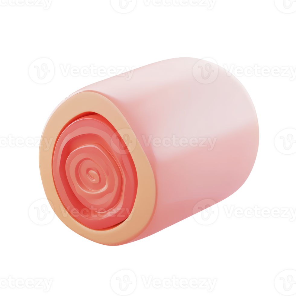 a pink roll of meat 3D icon cartoon on a transparent background png