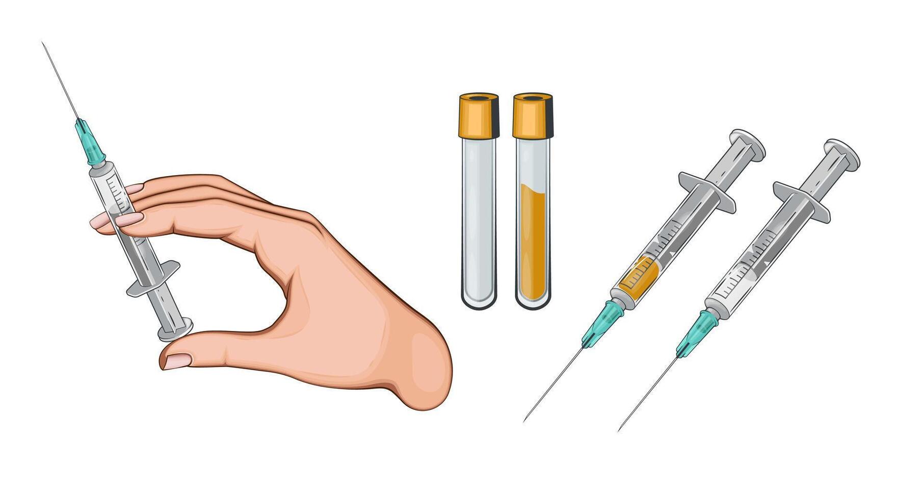 Injection illustration. Hand holding syringe. Intravenous therapy. Medicine elements background. Medical Education Illustration. vector