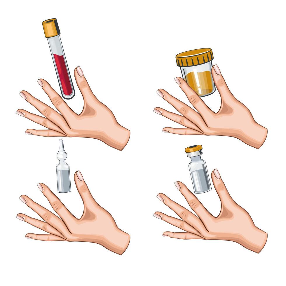 Medicine concept. Medical background. Medical and pharmacy elements. Hand Holding Medical Bottles. Isolated hospital set vector