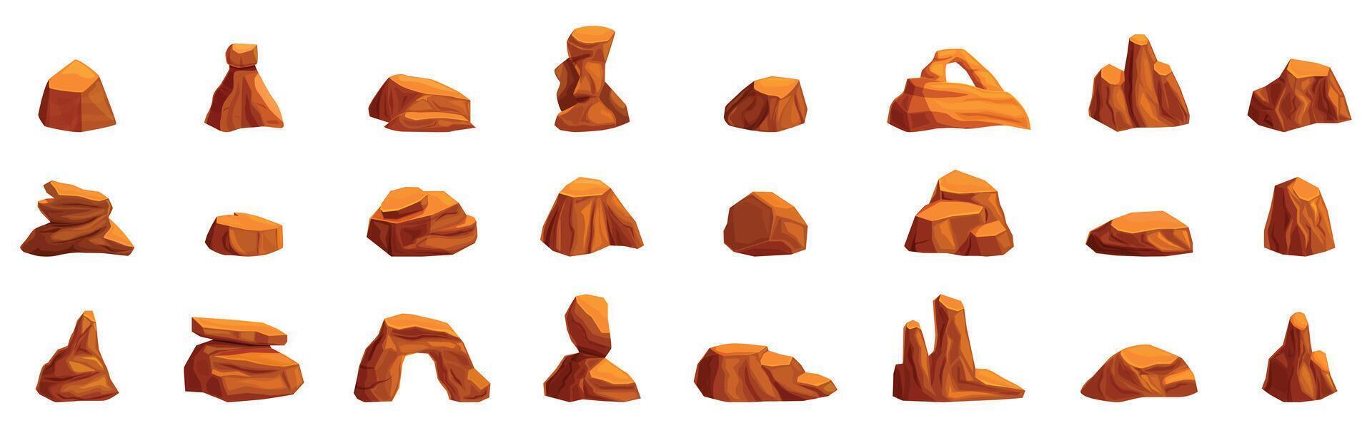 Desert stones icons set. Set of cartoon different shape rocks creating beautiful landscape design elements vector