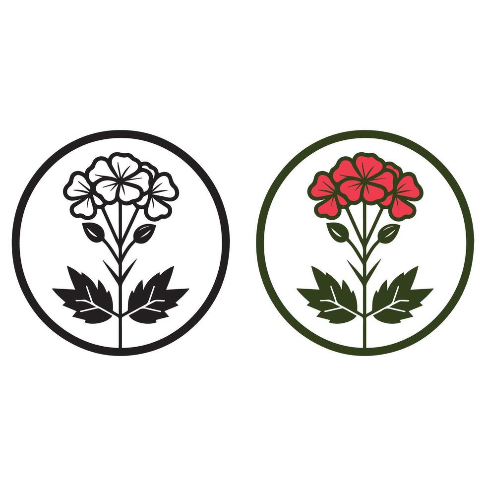 Geranium flower logo outline isolated on white background. Flower shop icon vector