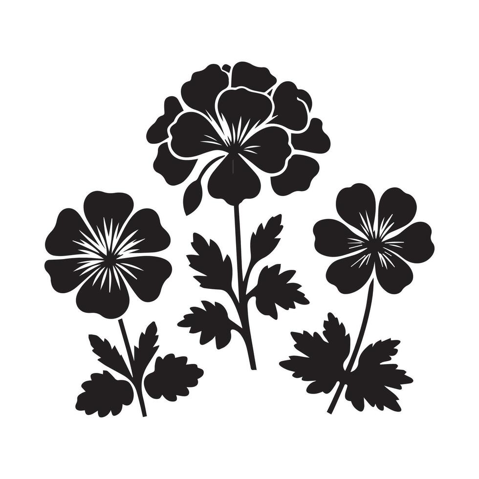 Geranium flowers silhouette on white background. Flower shop icon . vector