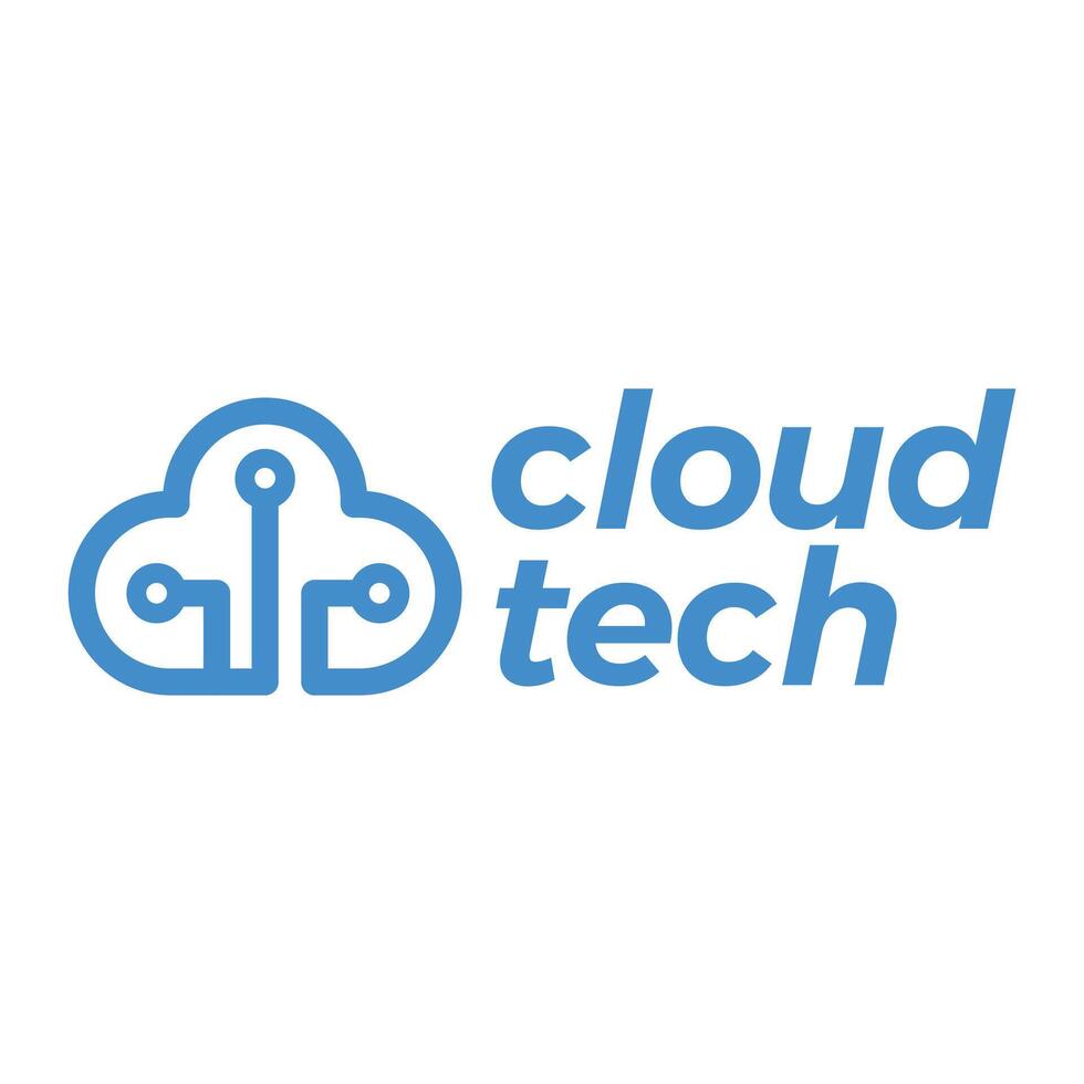 cloud tech flat minimalist logo design vector