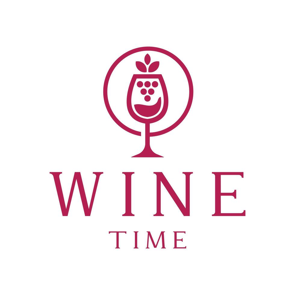 wine time flat minimalist logo design vector
