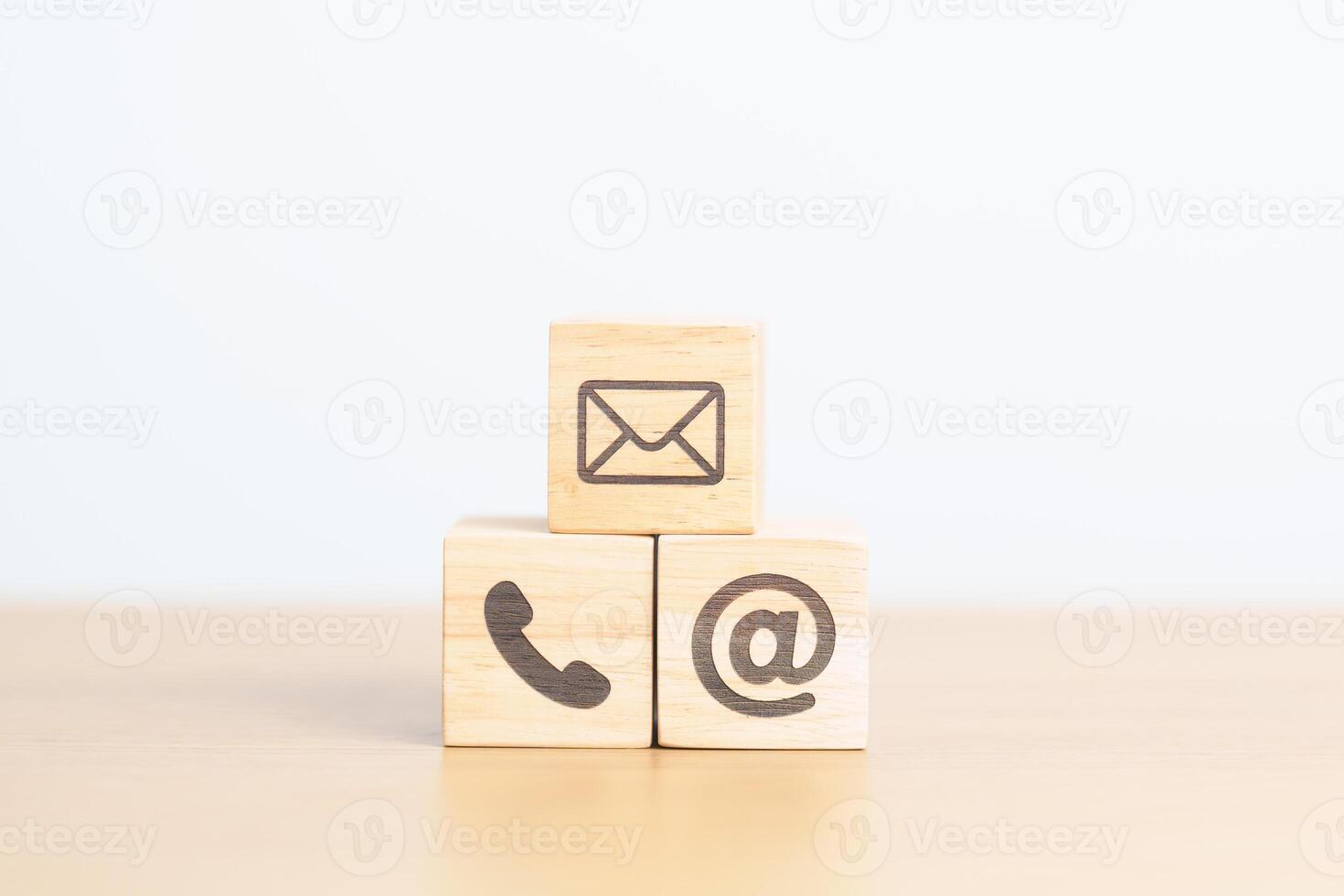 Contact Us concepts. Wood block of Email, call Phone and Website Address sign. For Customer support hotline, business Marketing, Corporate, communication and Advertising photo