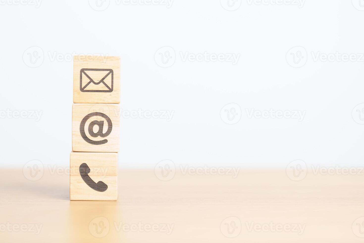 Contact Us concepts. Wood block of Email, call Phone and Website Address sign. For Customer support hotline, business Marketing, Corporate, communication and Advertising photo