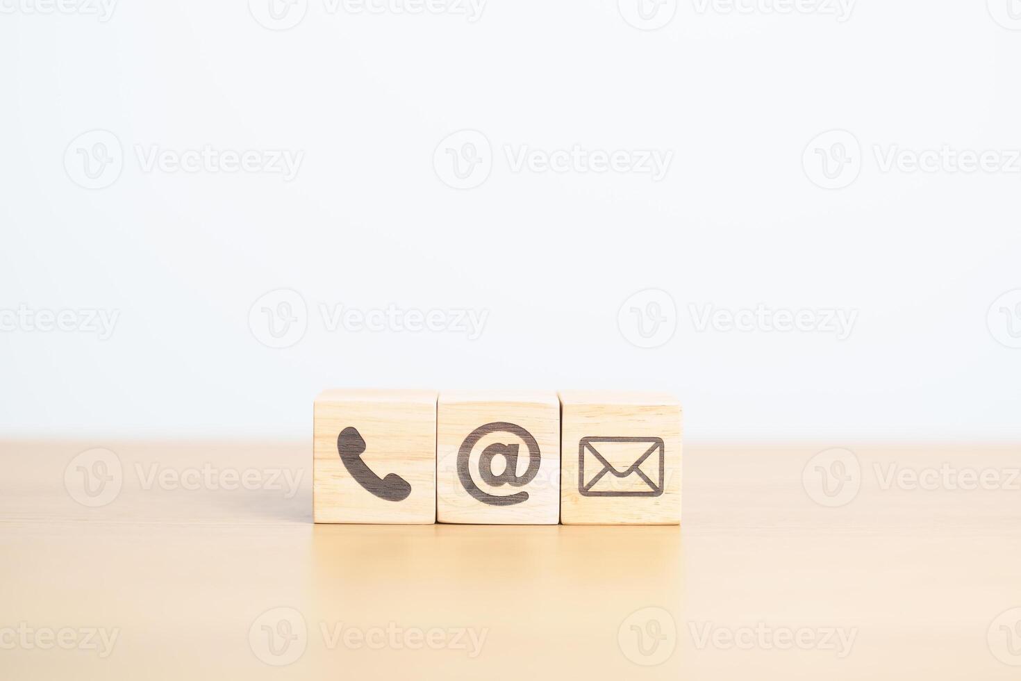 Contact Us concepts. Wood block of Email, call Phone and Website Address sign. For Customer support hotline, business Marketing, Corporate, communication and Advertising photo