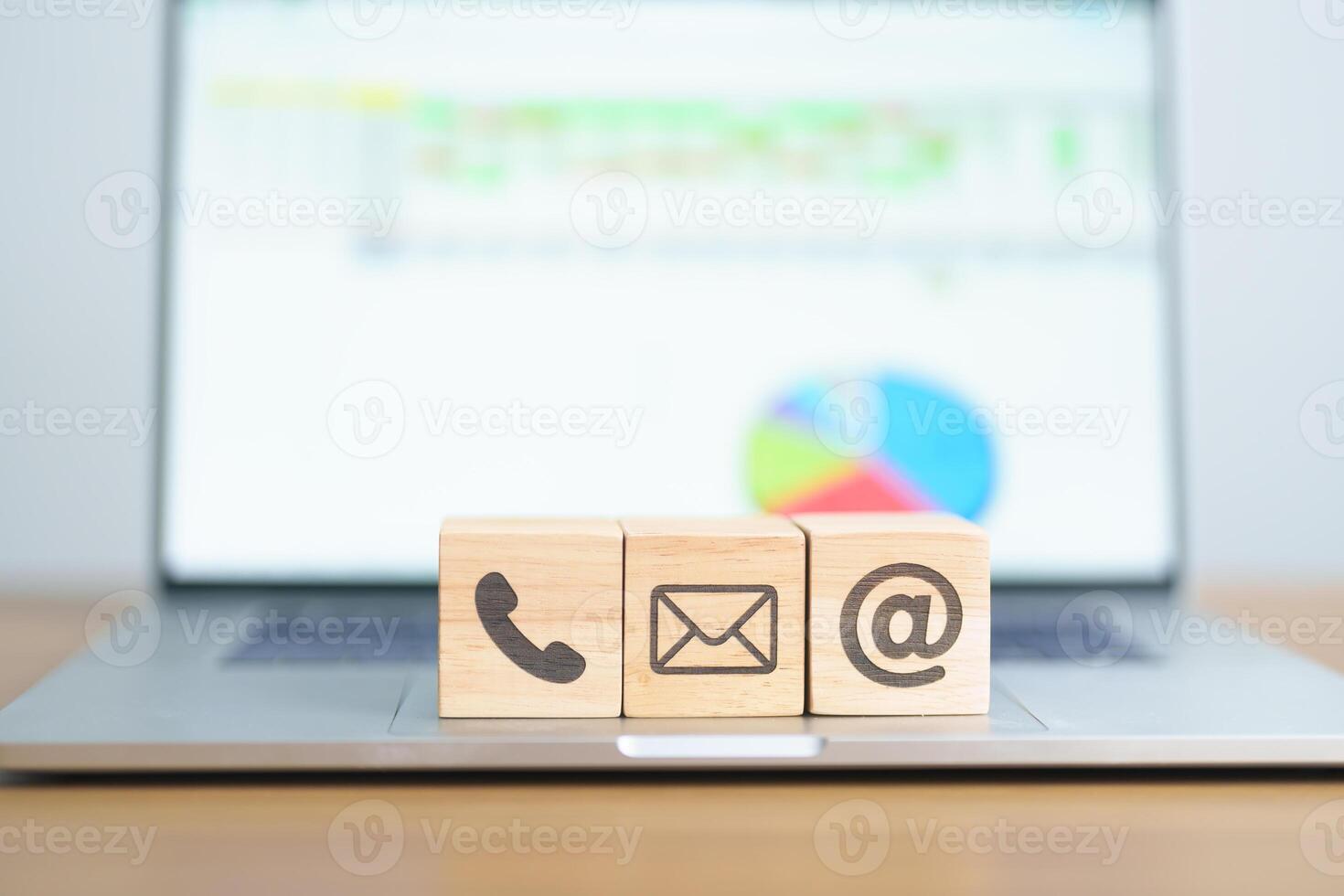 Contact Us concepts. Wood block of Email, call Phone and Website Address sign. For Customer support hotline, business Marketing, Corporate, communication and Advertising photo
