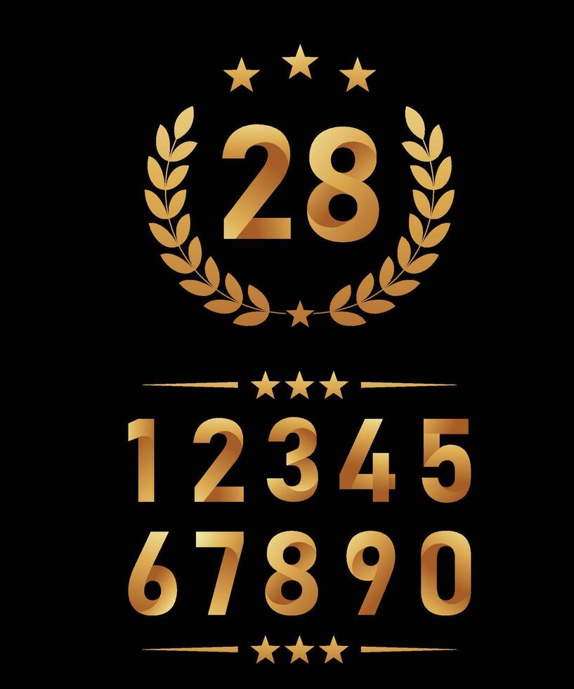 unique golden number design collection with wreath and star vector