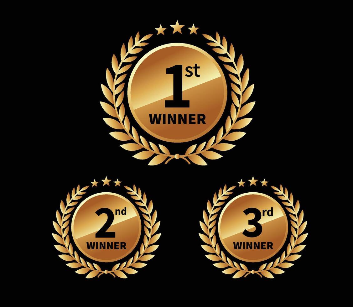 golden Winner award ,Best Award Badge featuring a golden laurel wreath, Winner award golden vector