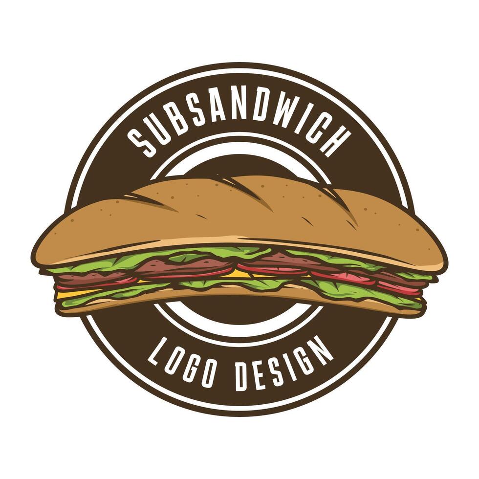 Sub sandwich restaurant logo design template vector