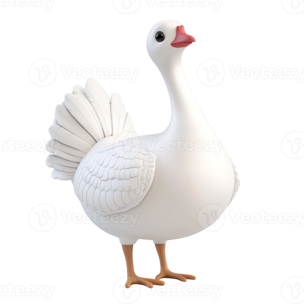 3D icon cartoon white goose on a transparent background png
