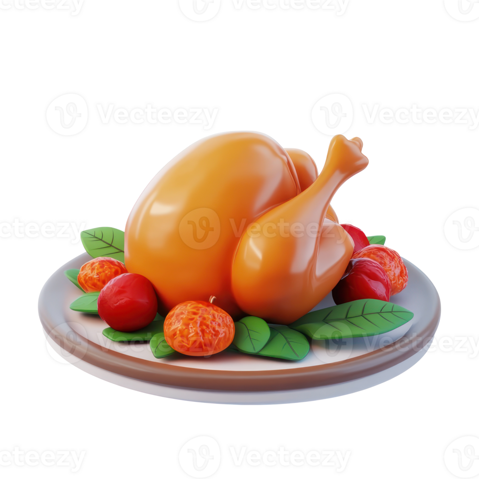 thanksgiving turkey on plate with vegetables png