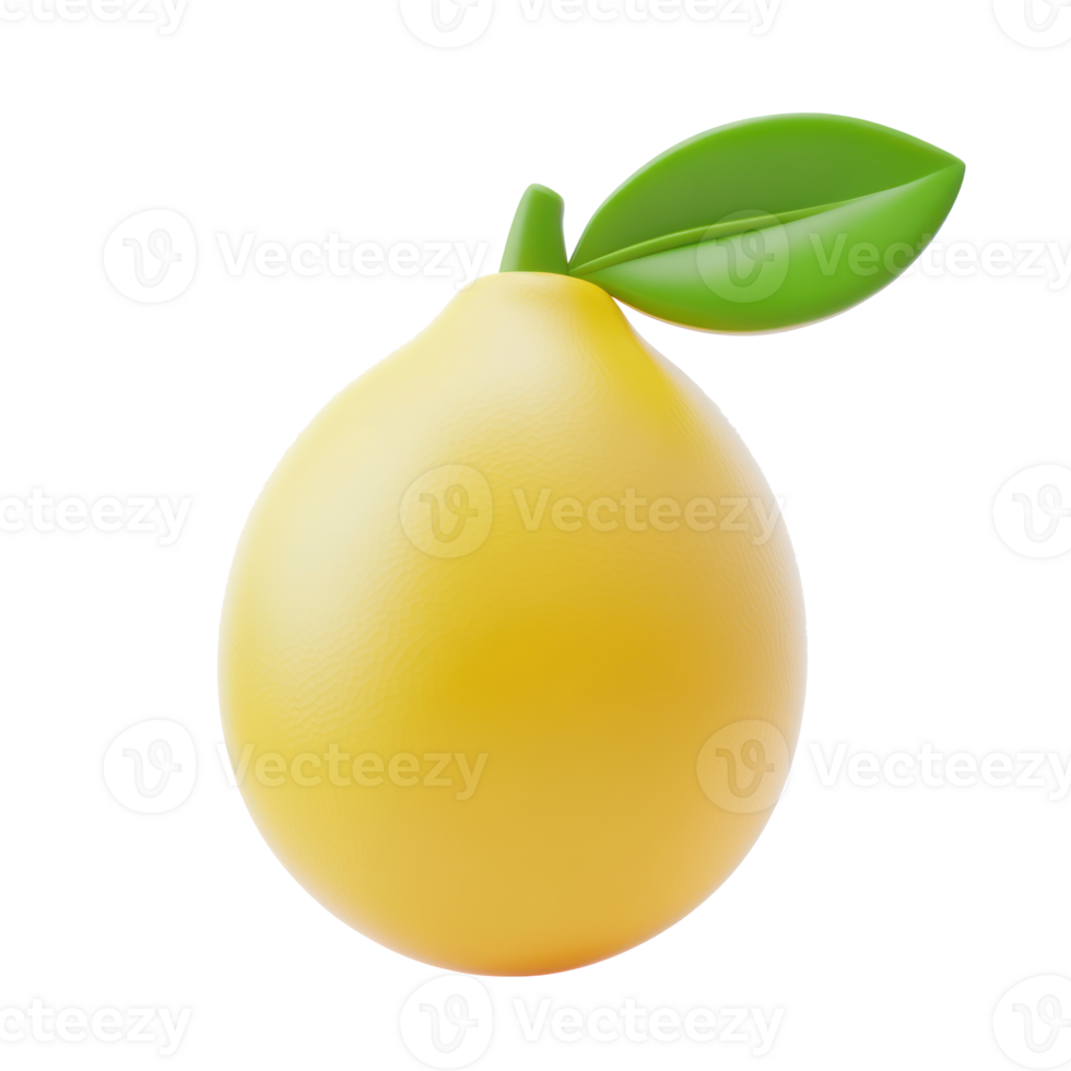 3D icon cartoon lemon fruit with green leaf on transparent background png