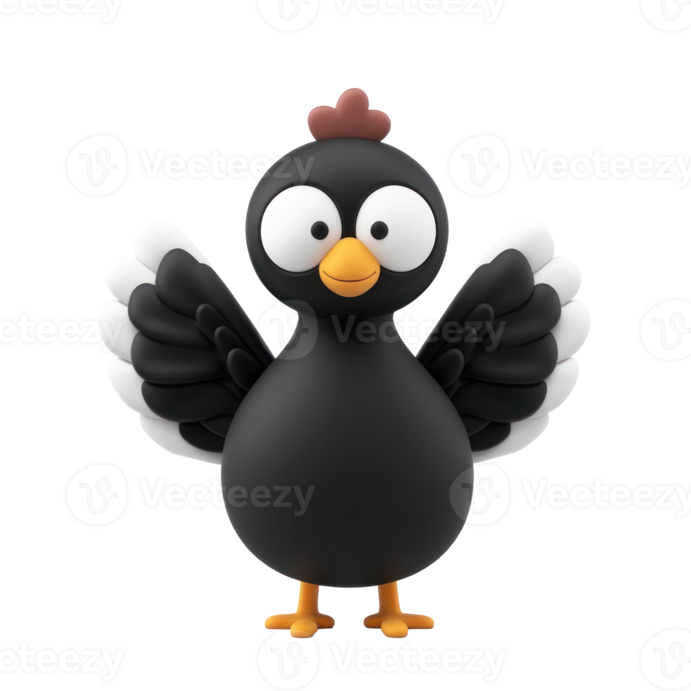 a black chicken with white feathers and a red beak png
