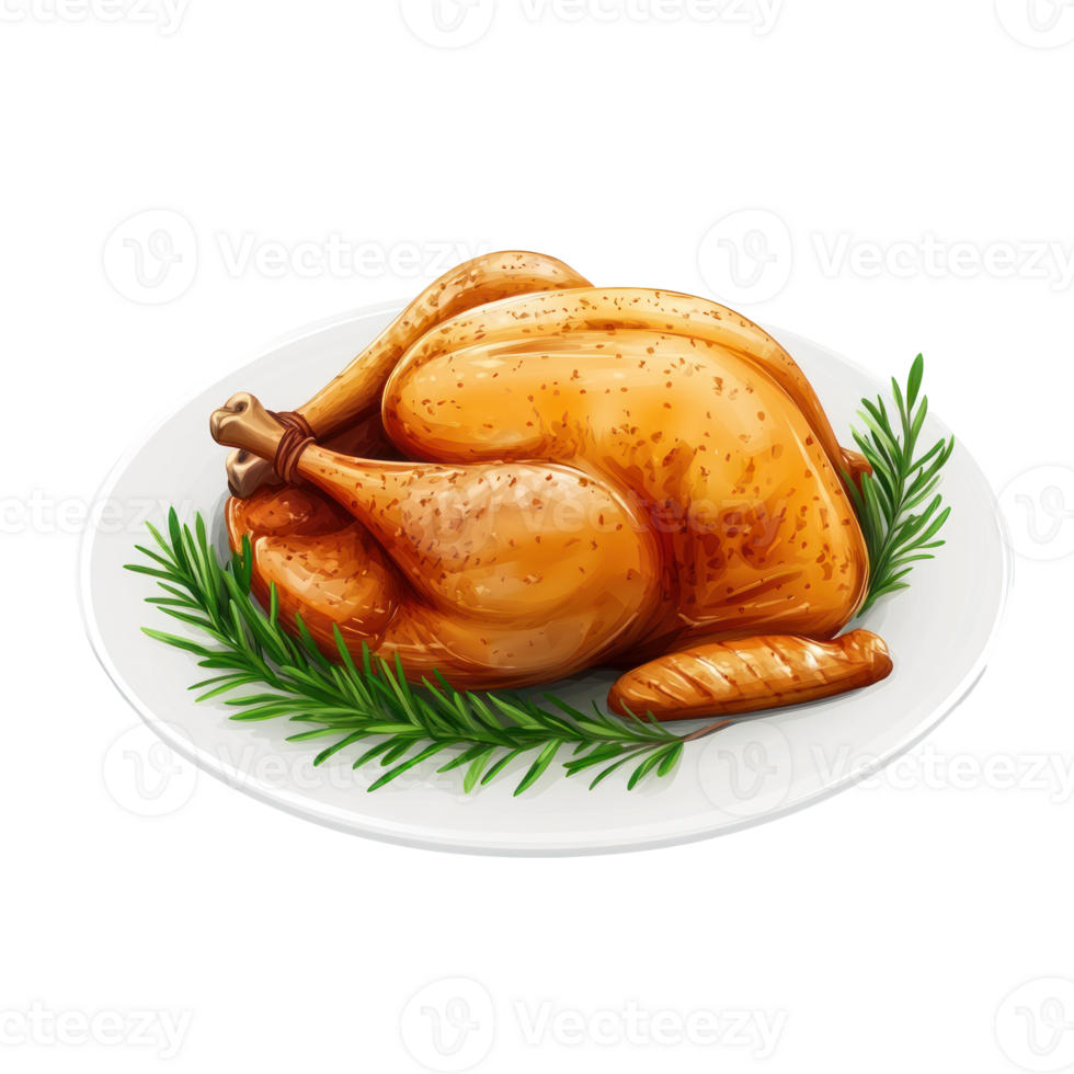 a turkey on a plate with sprigs of rosemary png