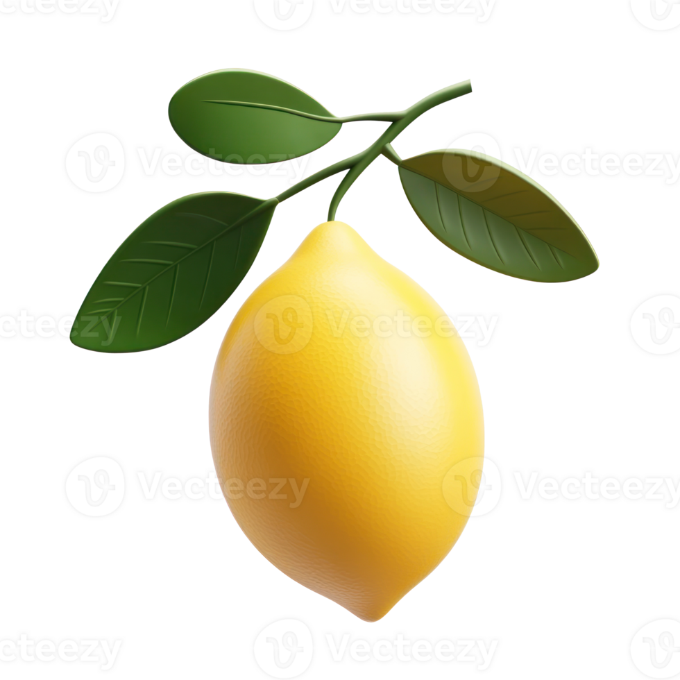 Lemon with leave isolate on transparent background png
