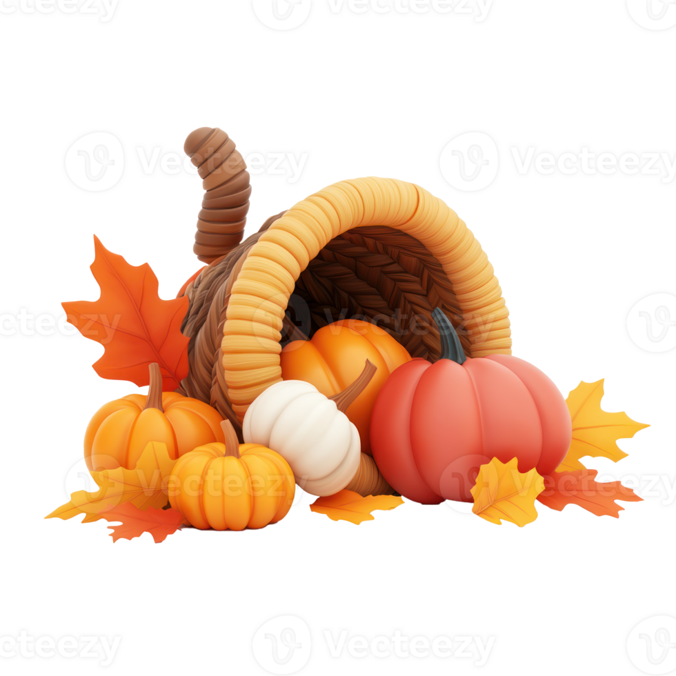 thanksgiving pumpkin and cornucopia on transparent background png