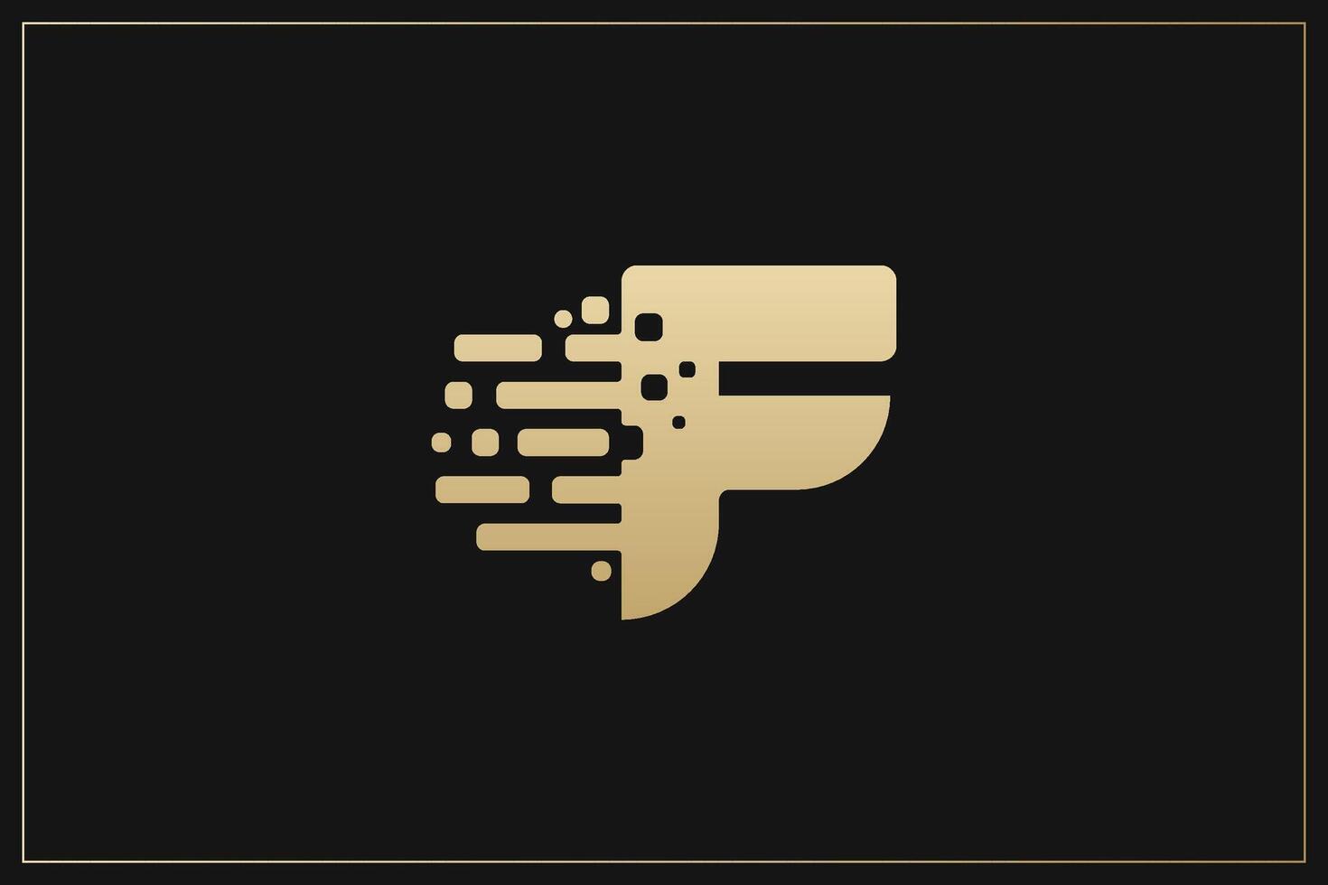 Digital F Letter Logo Design Gold vector