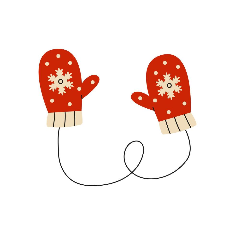 Mittens with elastic. Warm outerwear item. Winter Casual Wear. Flat illustration isolated on white background. vector