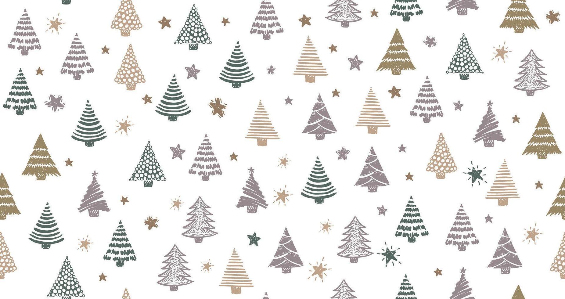 Christmas tree pattern on white, hand drawn illustrations. . vector