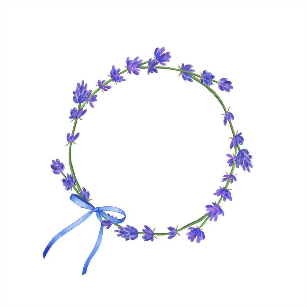Wreath with lavender and bow. Watercolor illustration isolated on white background vector