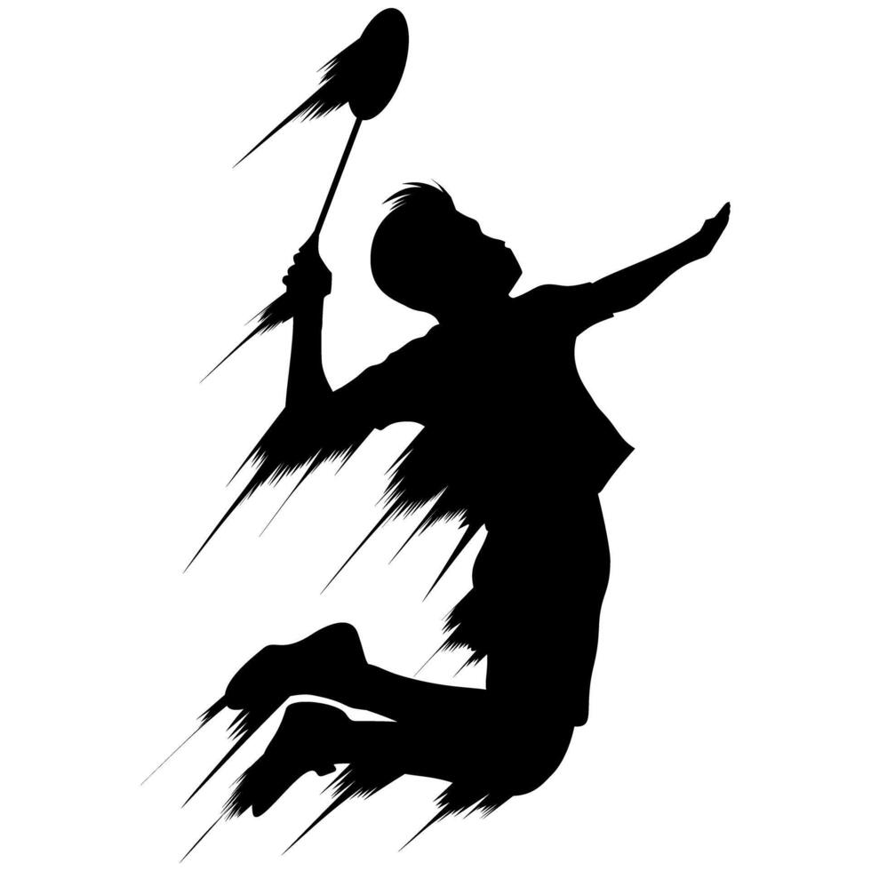 Silhouette of a badminton athlete performing a smash jump. Perfect for stickers, tattoos, advertising, websites vector