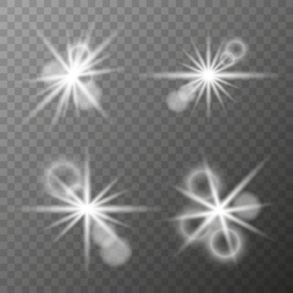 White lights stars, sparkles, set of flashes vector