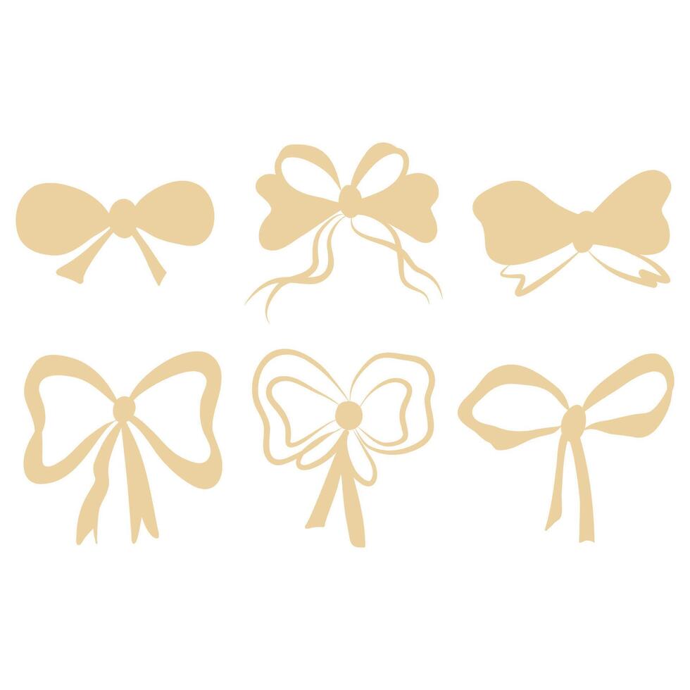 Set of gold ribbon bows isolated on white background, gift ribbons, tied bows vector