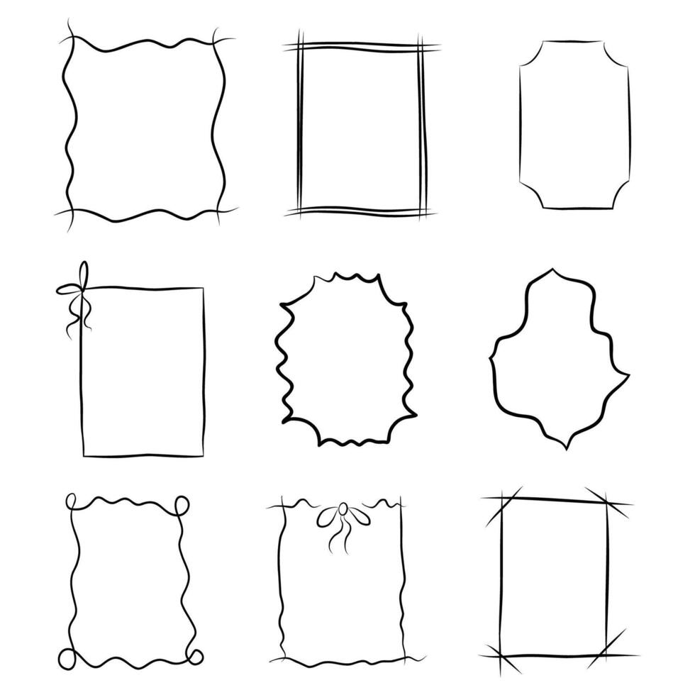 Hand drawn frames. Vintage doodle sketch picture frame. Hand Drawn Frames Collection on White background vector