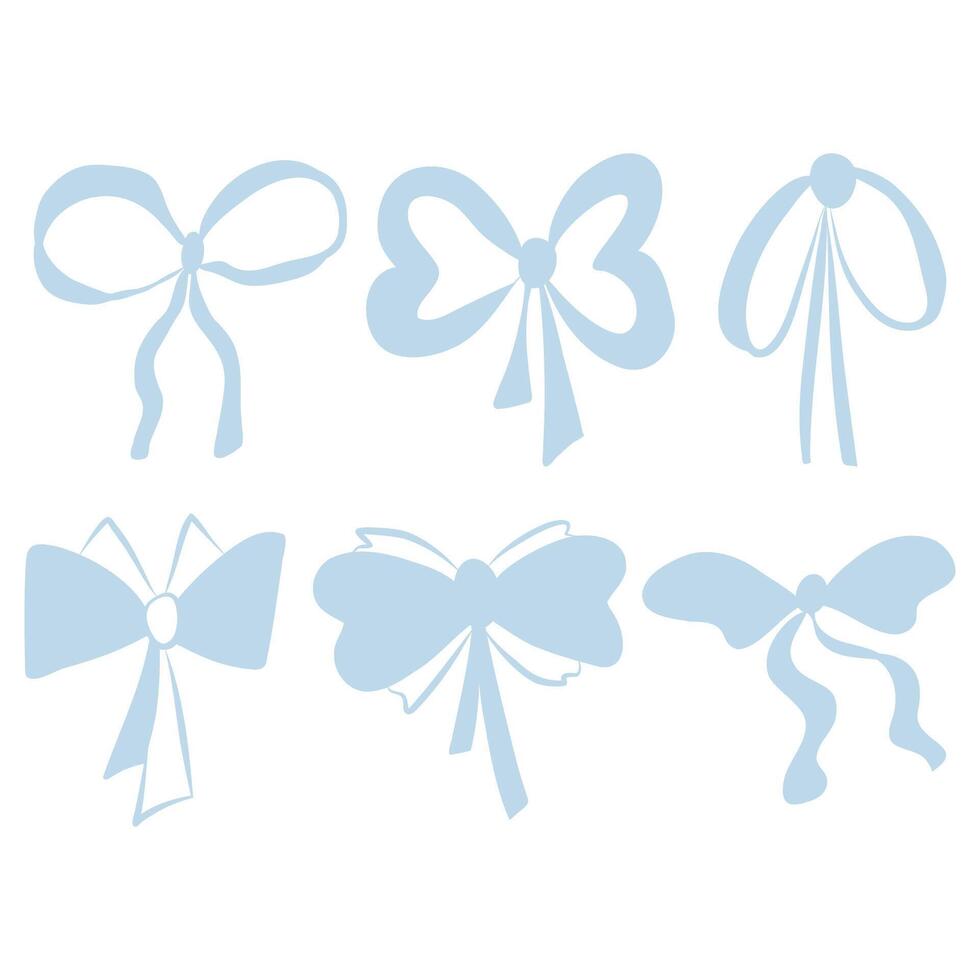 Set of blue ribbon bows isolated on white background, gift ribbons, tied bows vector