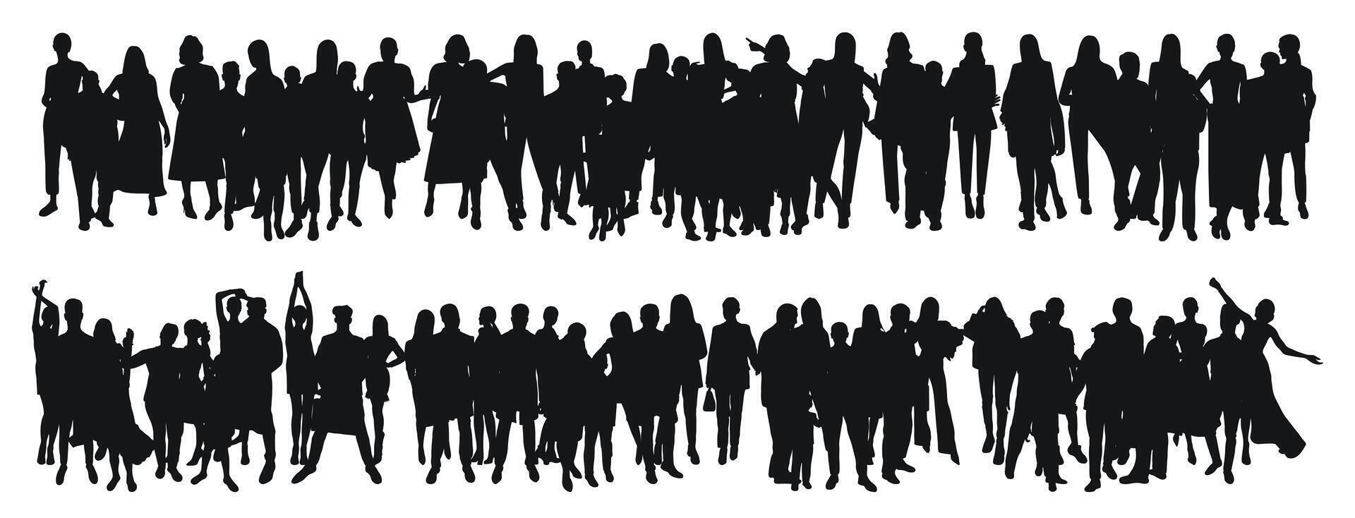 Big crowd of people, people stand in line at the store, group of refugees migration crisis vector