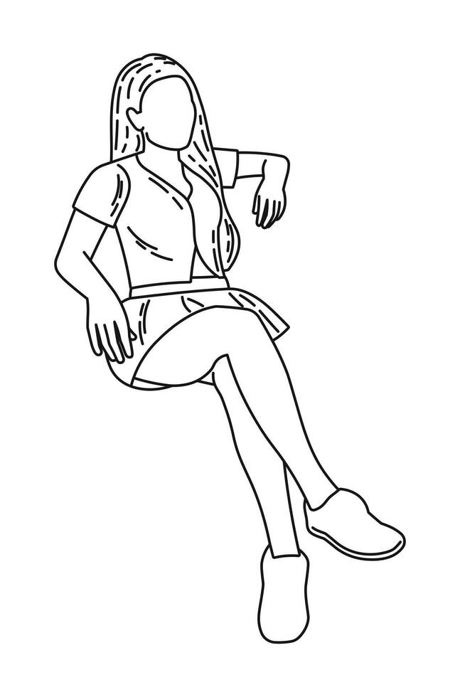 Silhouette of a freelancer girl, sketch of a sitting figure vector