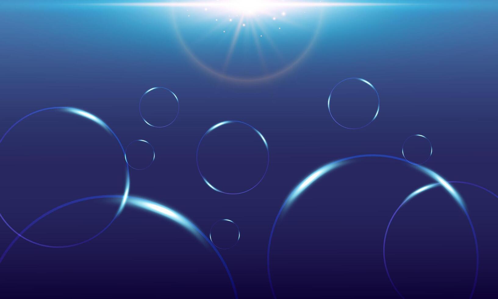 Blue rays with lens flare. bright circle light. vector
