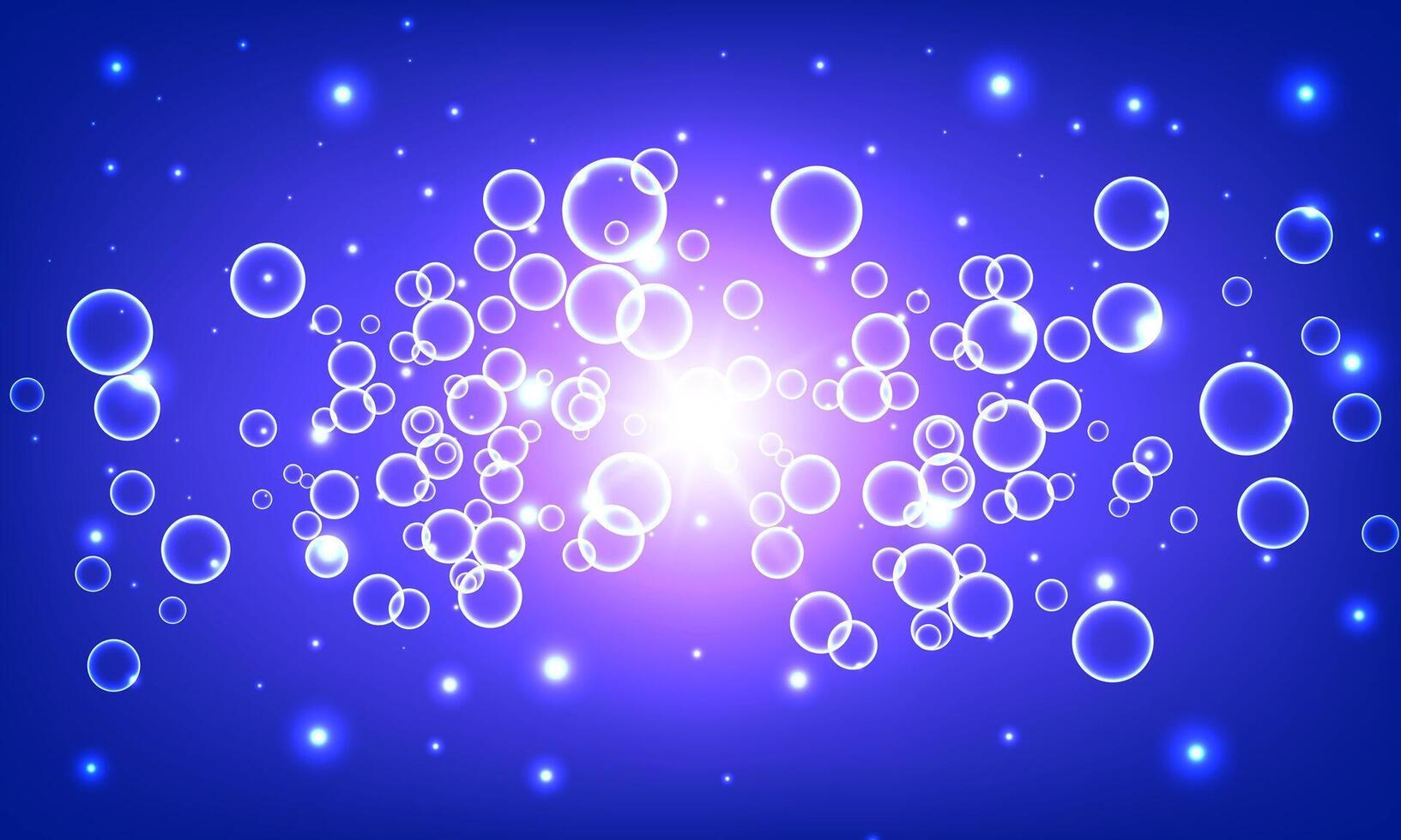 Blue circle bubbles and water with light on bright blue background. vector