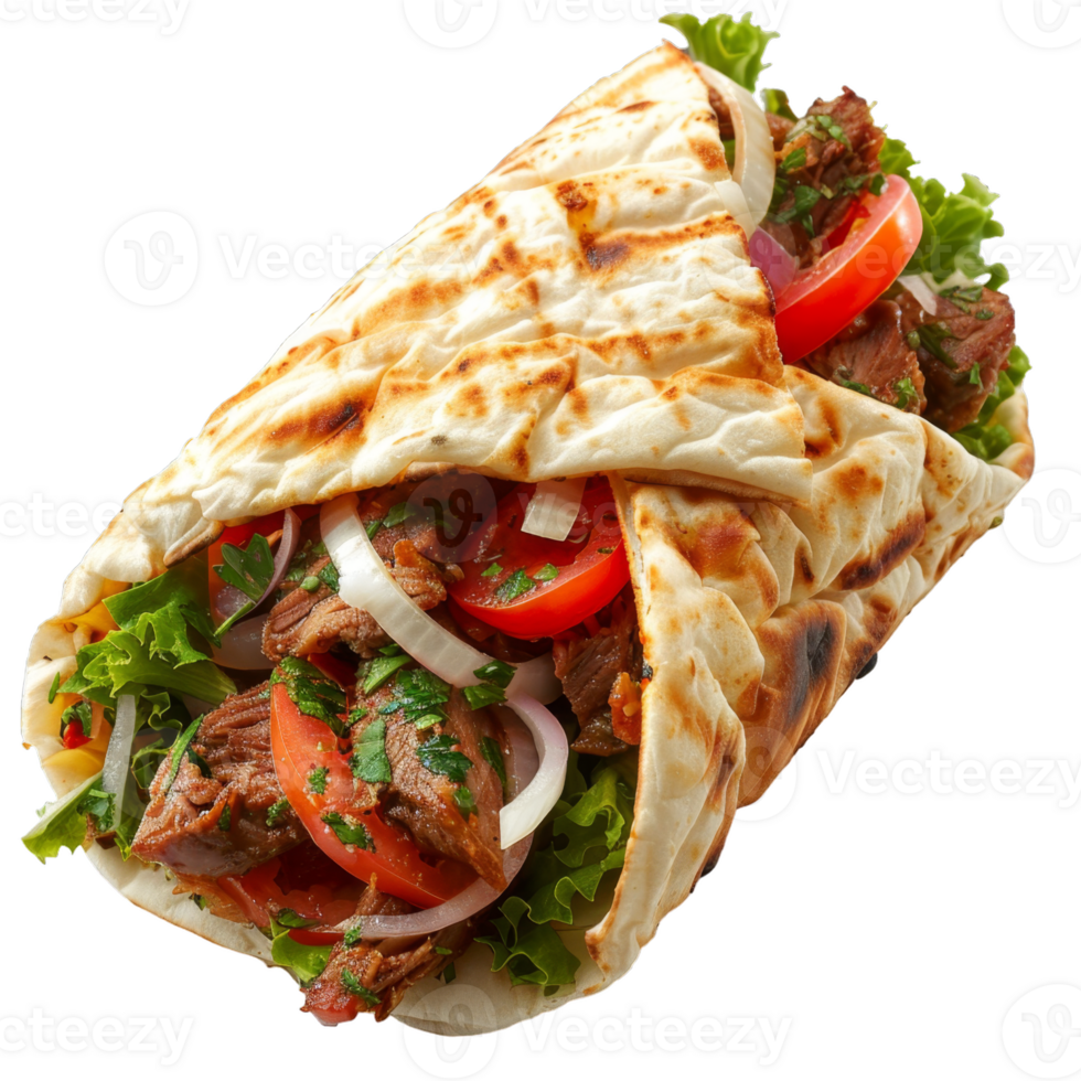 A wrap with meat and vegetables on it png