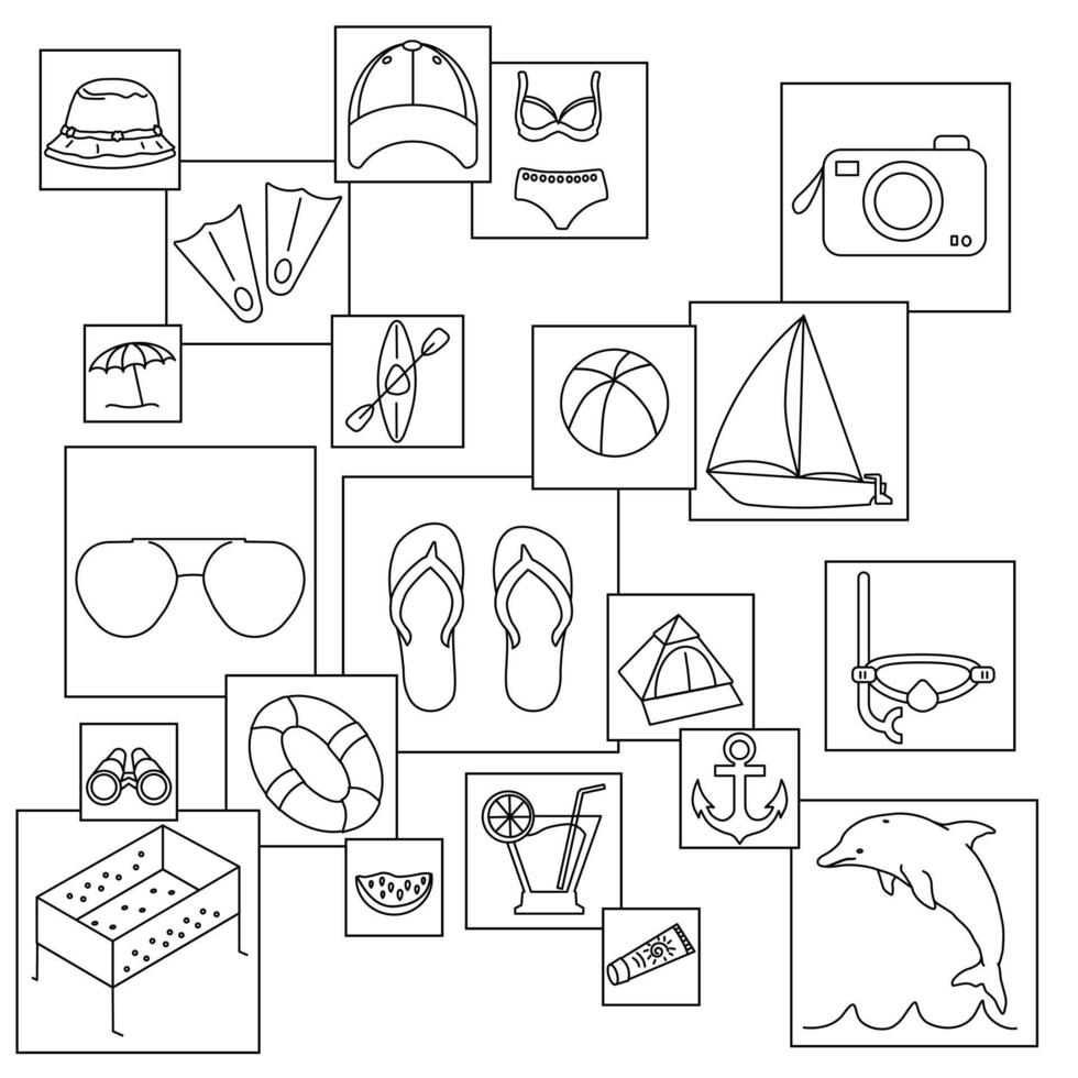 Summer icon. Summer and rest. Symbol of tourism. Set of summer icons. vector
